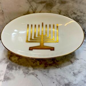 Vintage Hanukkah, gold and ivory soap dish